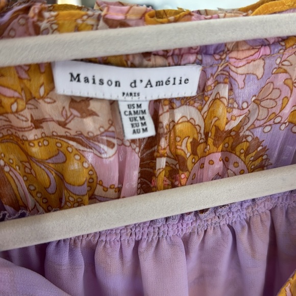 Maison D'Amelie Anthropologie Women's Floral Tie Neck Blouse Top Size Medium - Picture 4 of 5